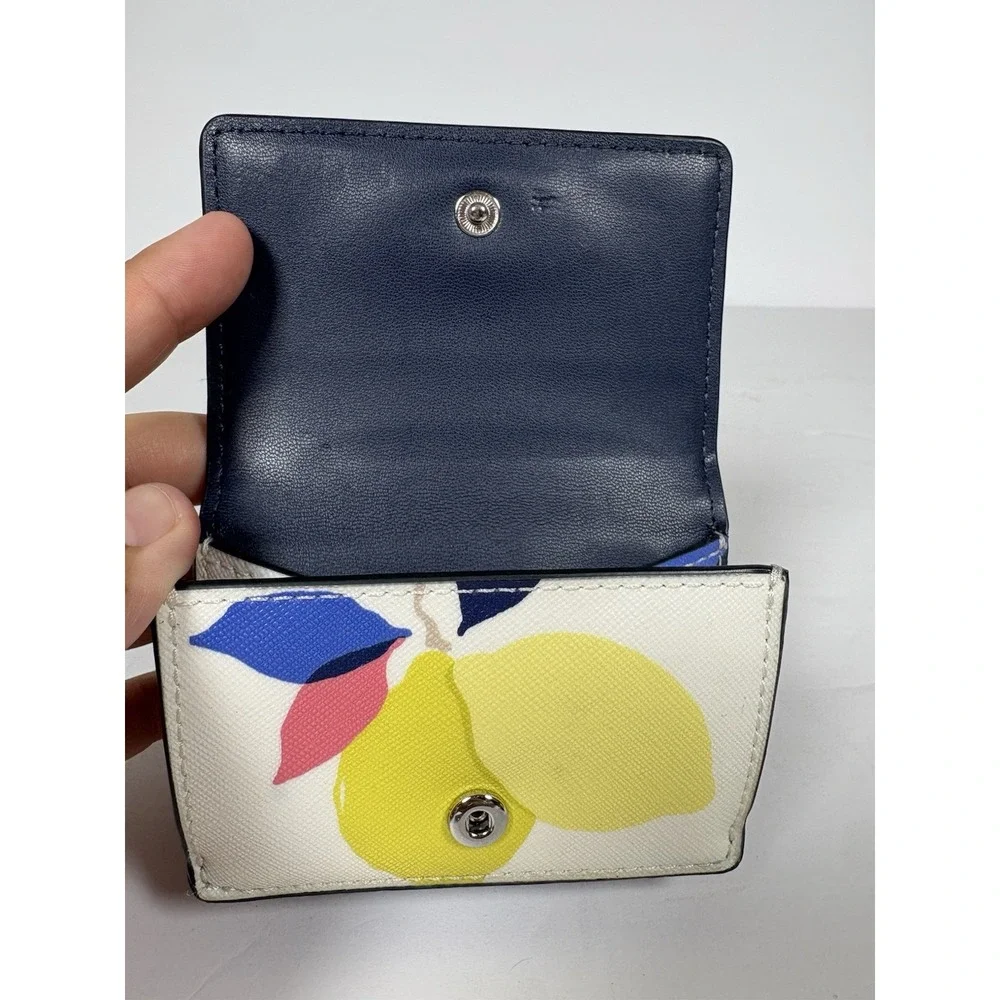 Kate Spade Cameron Lemon Zest Wallet White Multi Floral Fruit Navy Blue